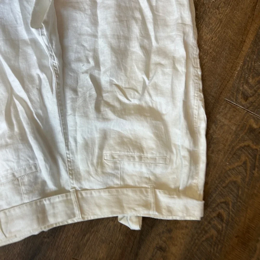 Lauren Ralph Lauren White 100% Linen Belted Cropped Pants Womens 18 Patch Pocket